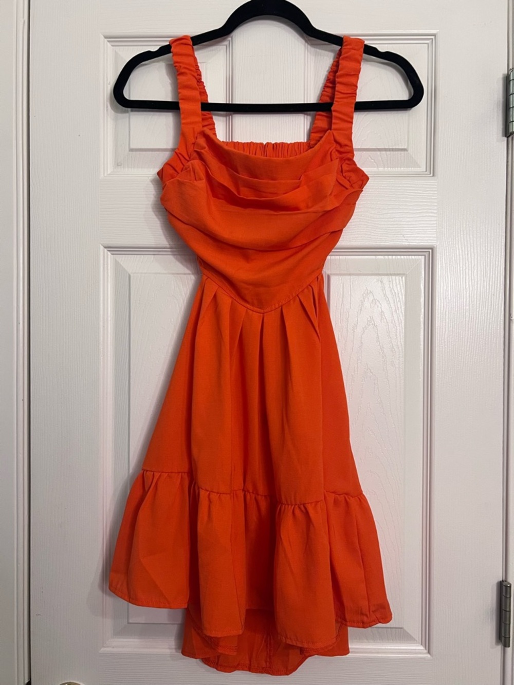 SHEIN Bright Orange Backless Ruffle Mini Sun Dress NWOT Size Small